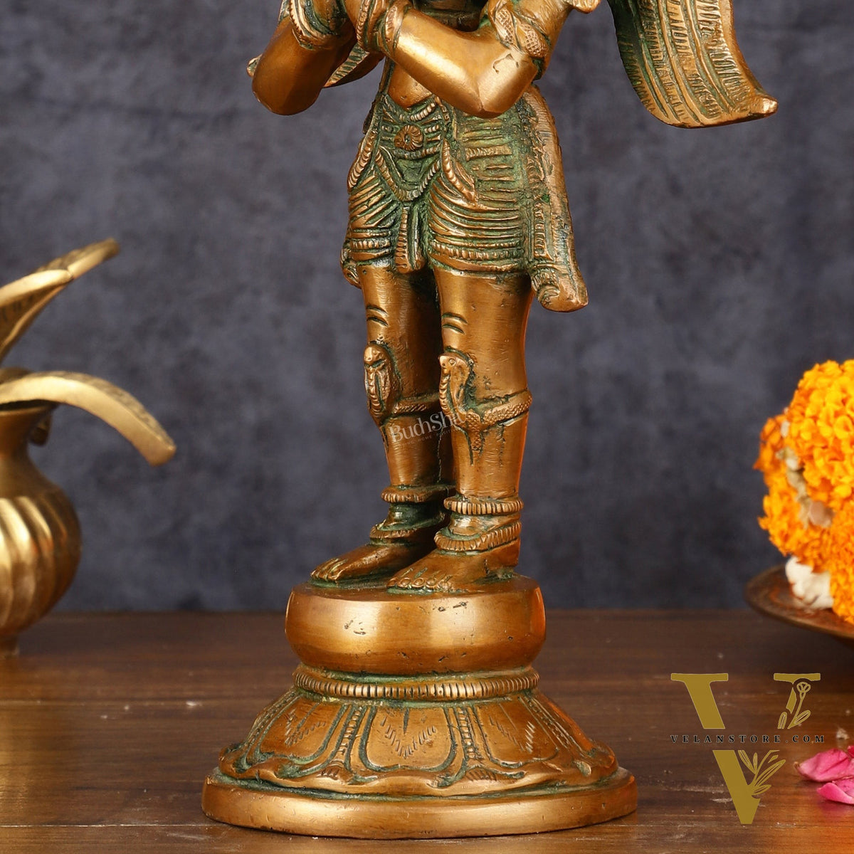 Antique Brass Standing Garuda Idol - 12" Divine Sculpture