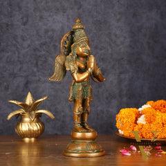 Antique Brass Standing Garuda Idol - 12" Divine Sculpture