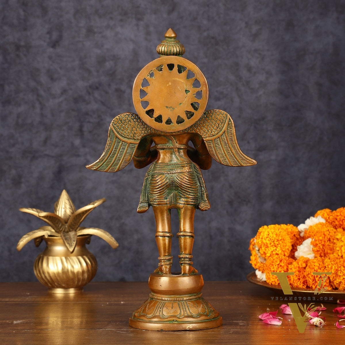 Antique Brass Standing Garuda Idol - 12" Divine Sculpture