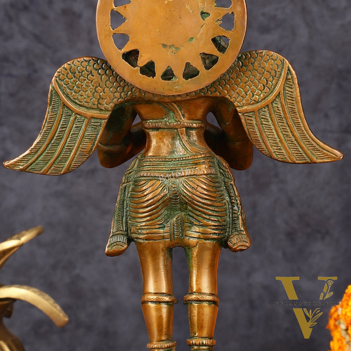 Antique Brass Standing Garuda Idol - 12" Divine Sculpture