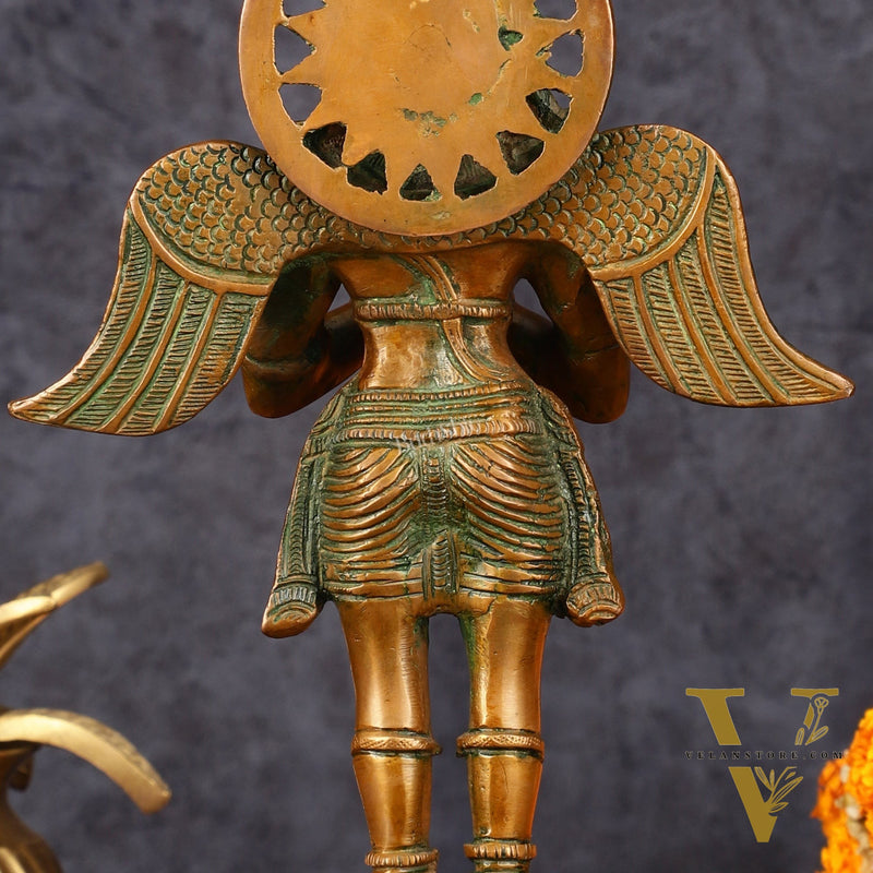 Antique Brass Standing Garuda Idol - 12" Divine Sculpture