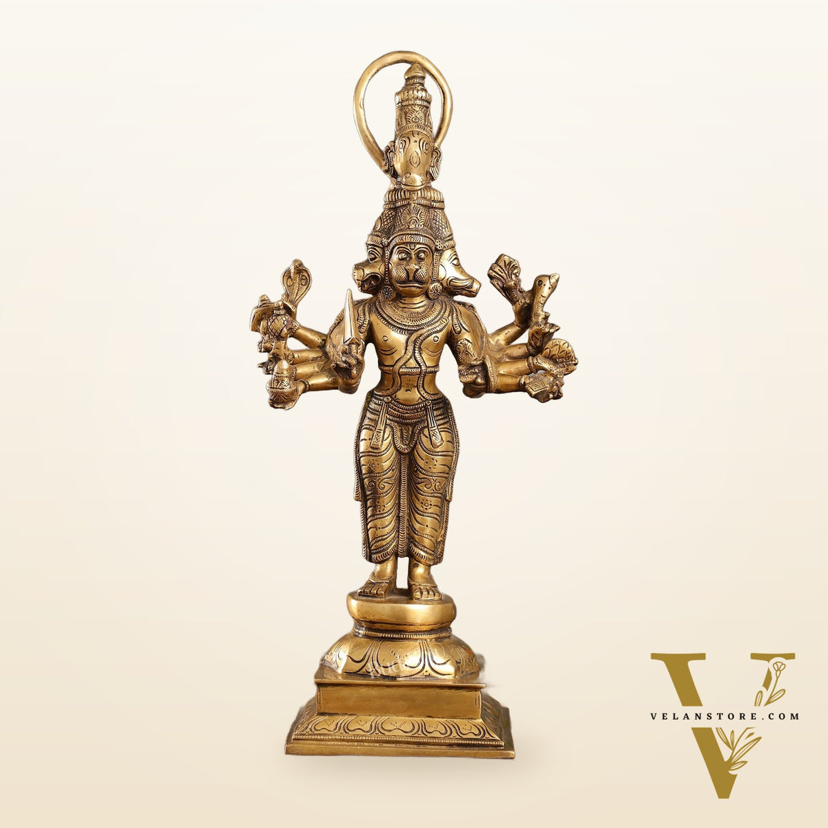 Antique Brass Standing Lord Panchmukhi Hanuman Statue 22 inch