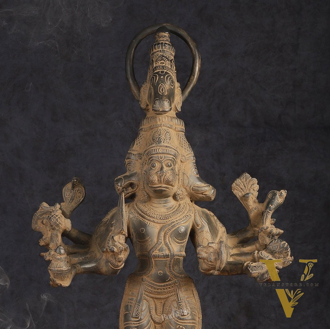Antique Brass Standing Lord Panchmukhi Hanuman Statue 22 inch