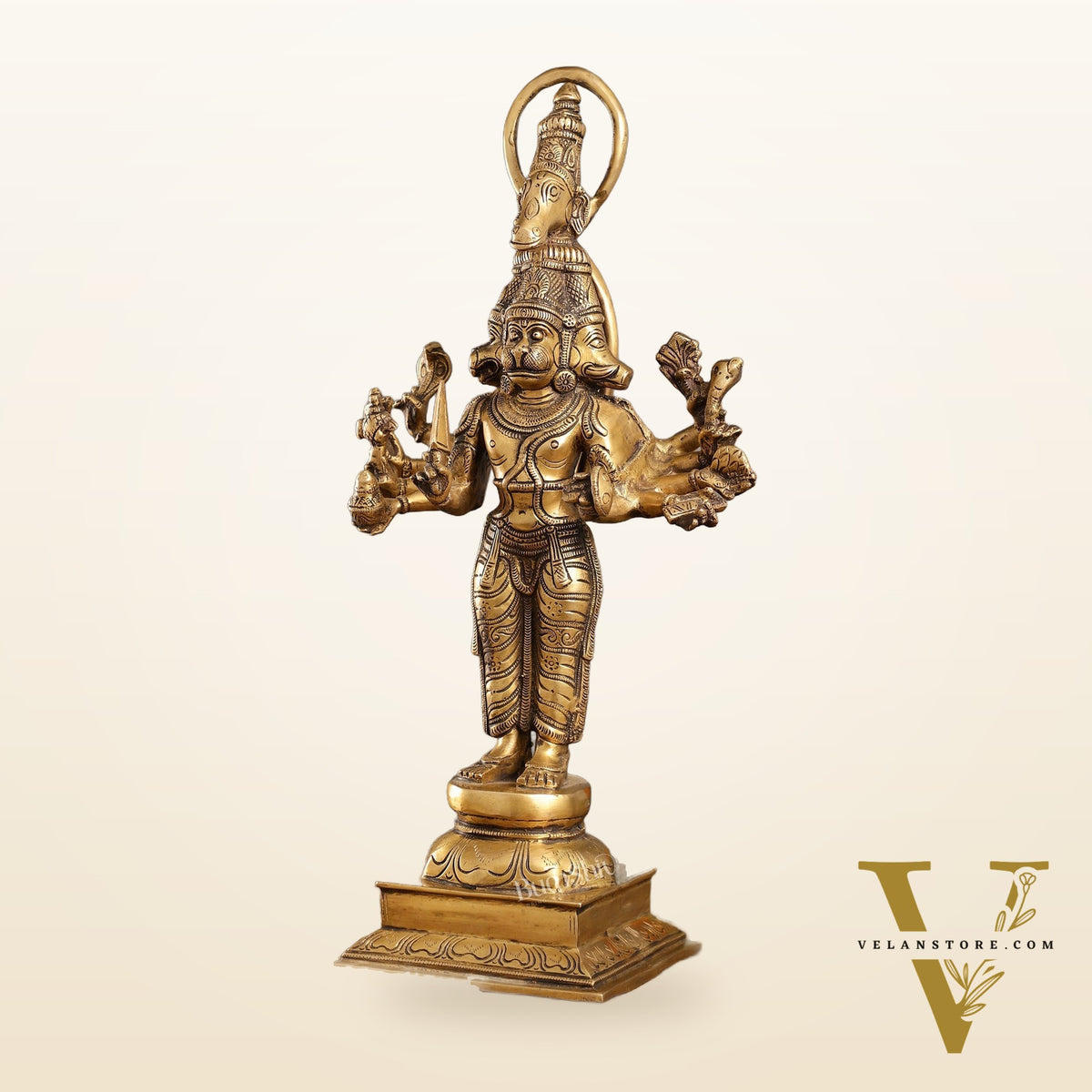 Antique Brass Standing Lord Panchmukhi Hanuman Statue 22 inch