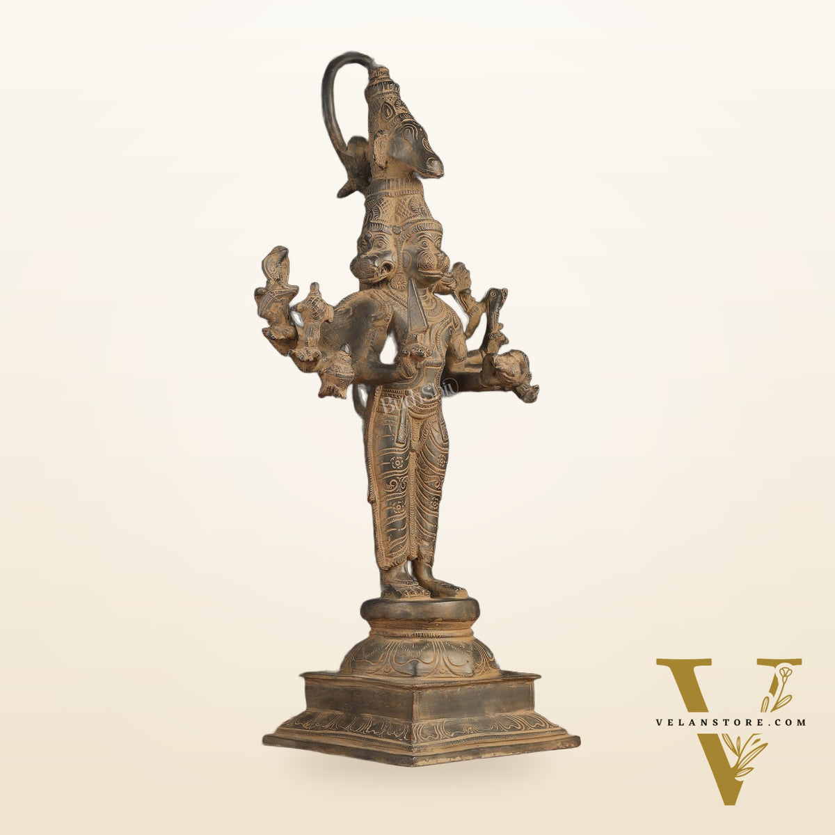Antique Brass Standing Lord Panchmukhi Hanuman Statue 22 inch