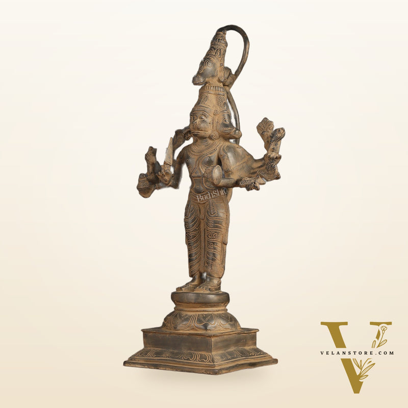 Antique Brass Standing Lord Panchmukhi Hanuman Statue 22 inch