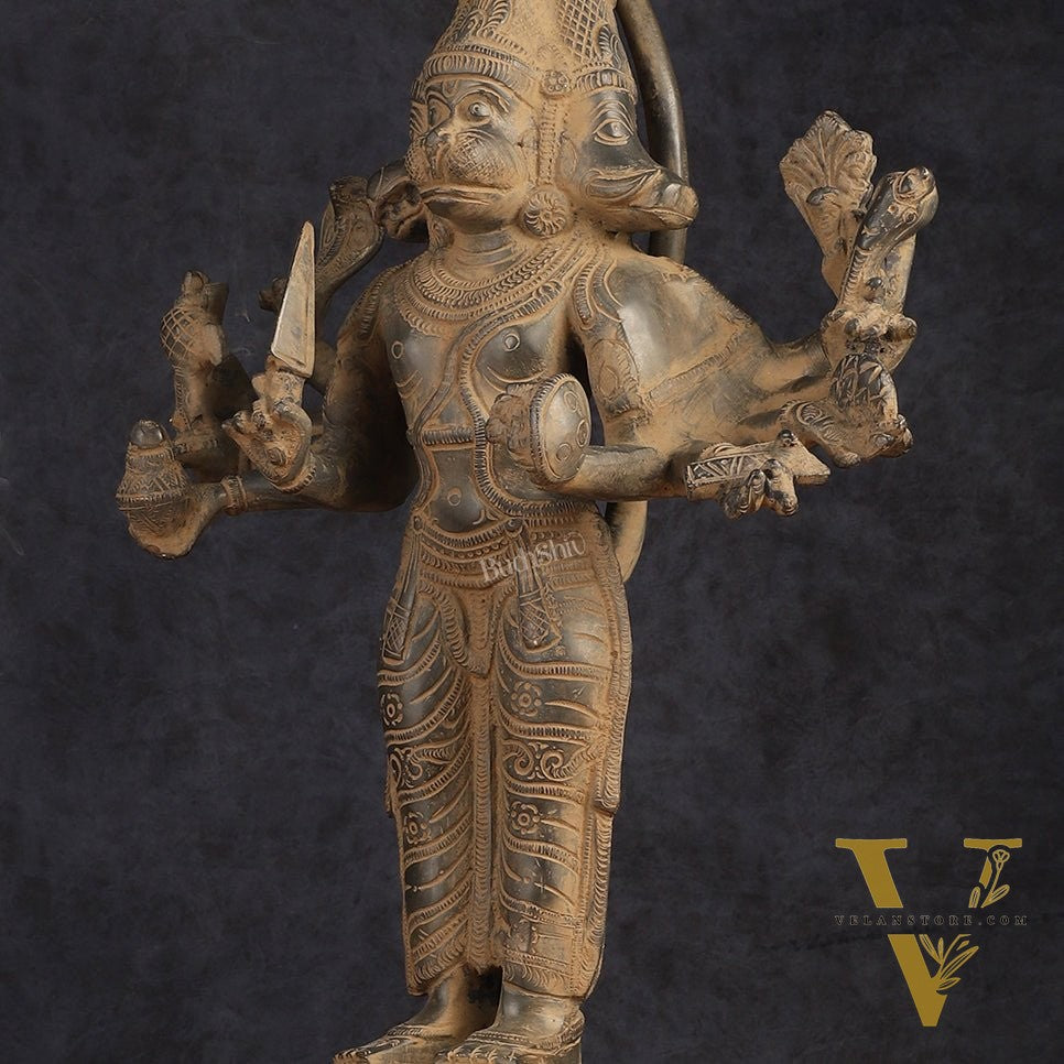 Antique Brass Standing Lord Panchmukhi Hanuman Statue 22 inch
