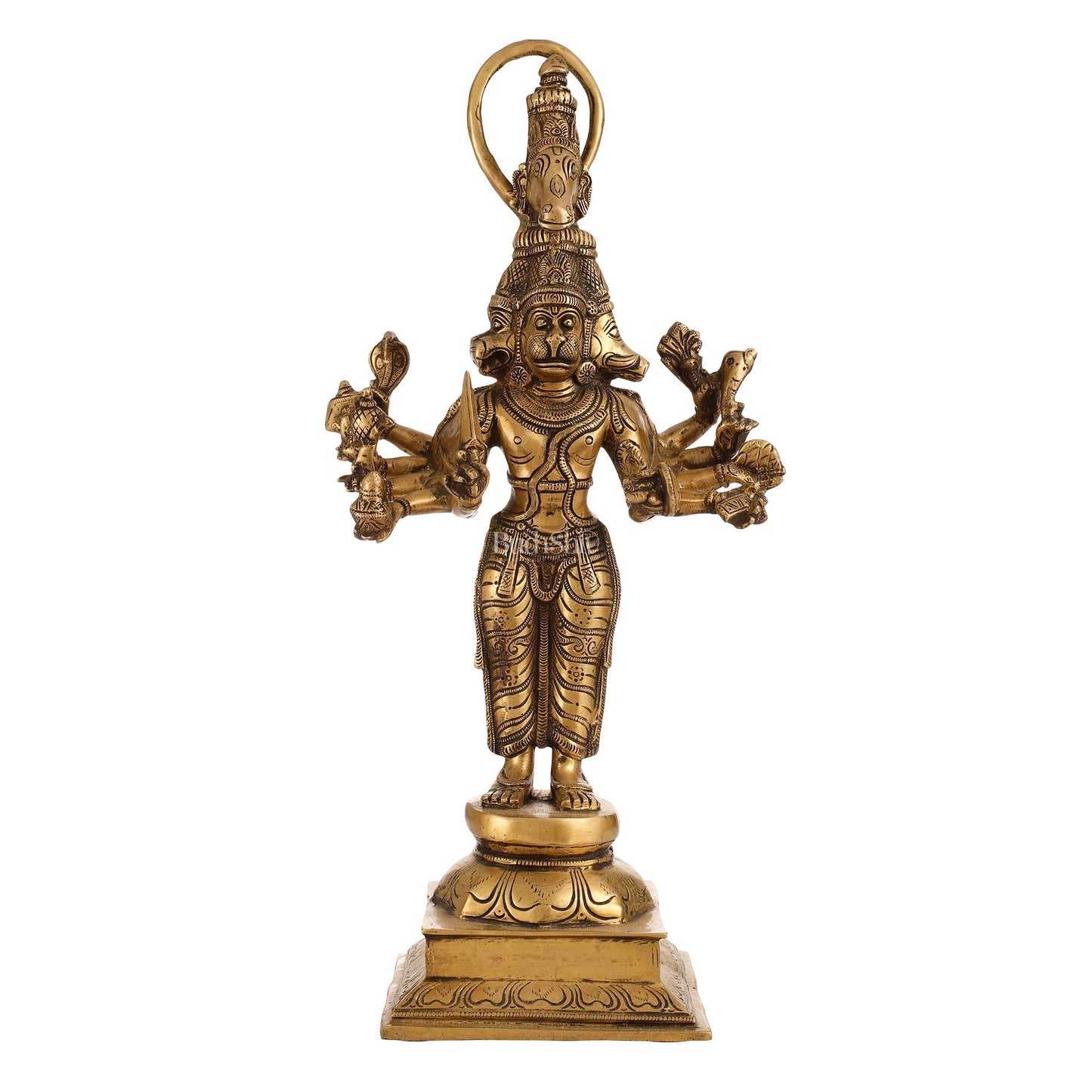 Antique Brass Standing Lord Panchmukhi Hanuman Statue 22 inch