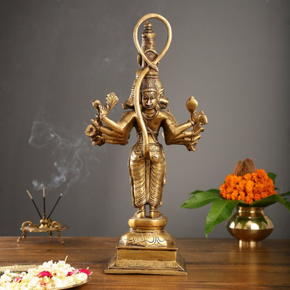 Antique Brass Standing Lord Panchmukhi Hanuman Statue 22 inch