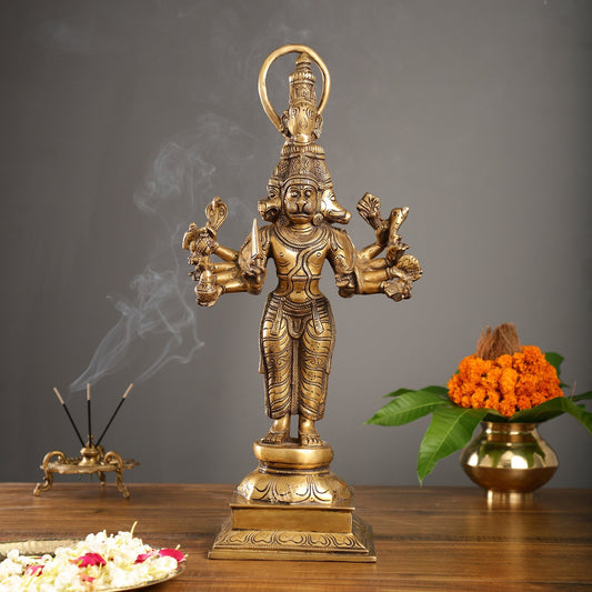 Antique Brass Standing Lord Panchmukhi Hanuman Statue 22 inch