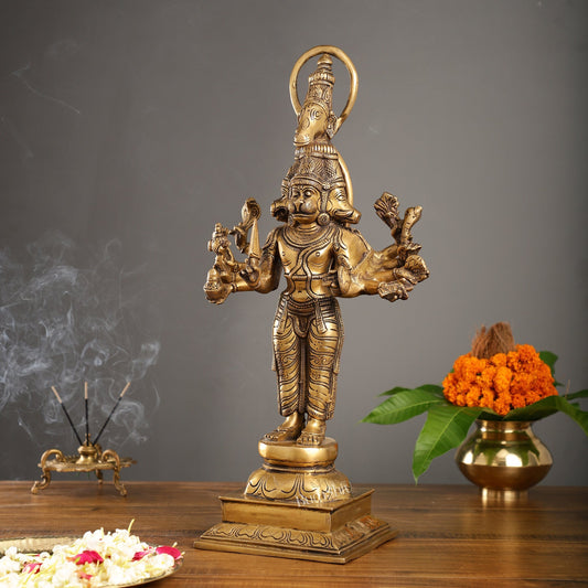 Antique Brass Standing Lord Panchmukhi Hanuman Statue 22 inch