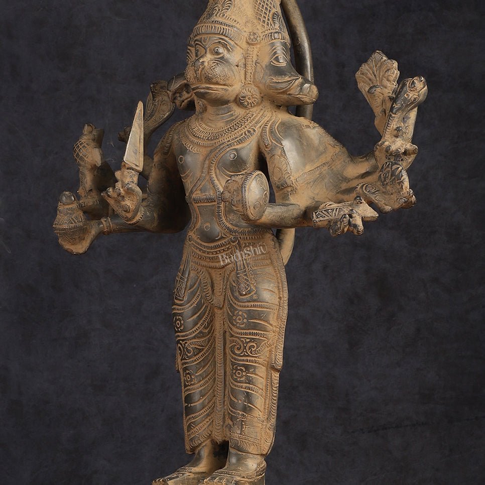 Antique Brass Standing Lord Panchmukhi Hanuman Statue 22 inch