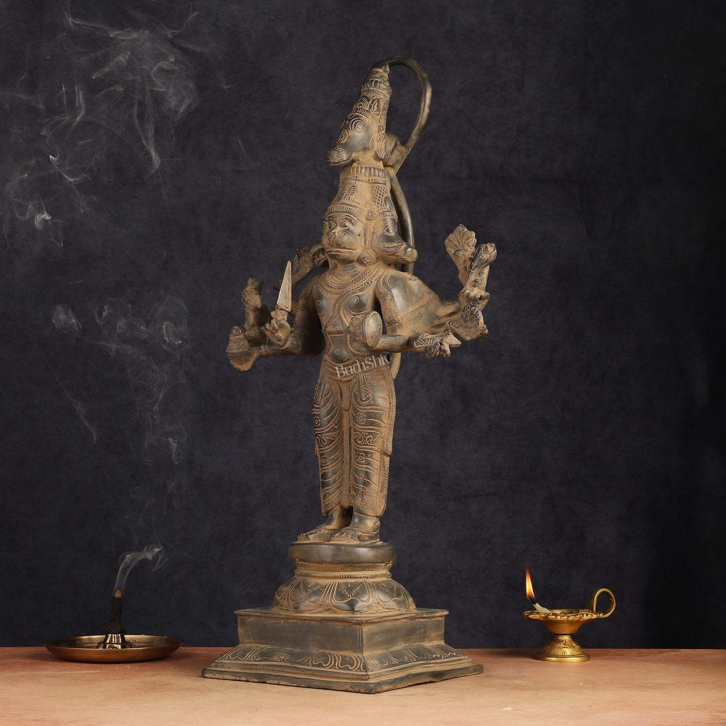 Antique Brass Standing Lord Panchmukhi Hanuman Statue 22 inch