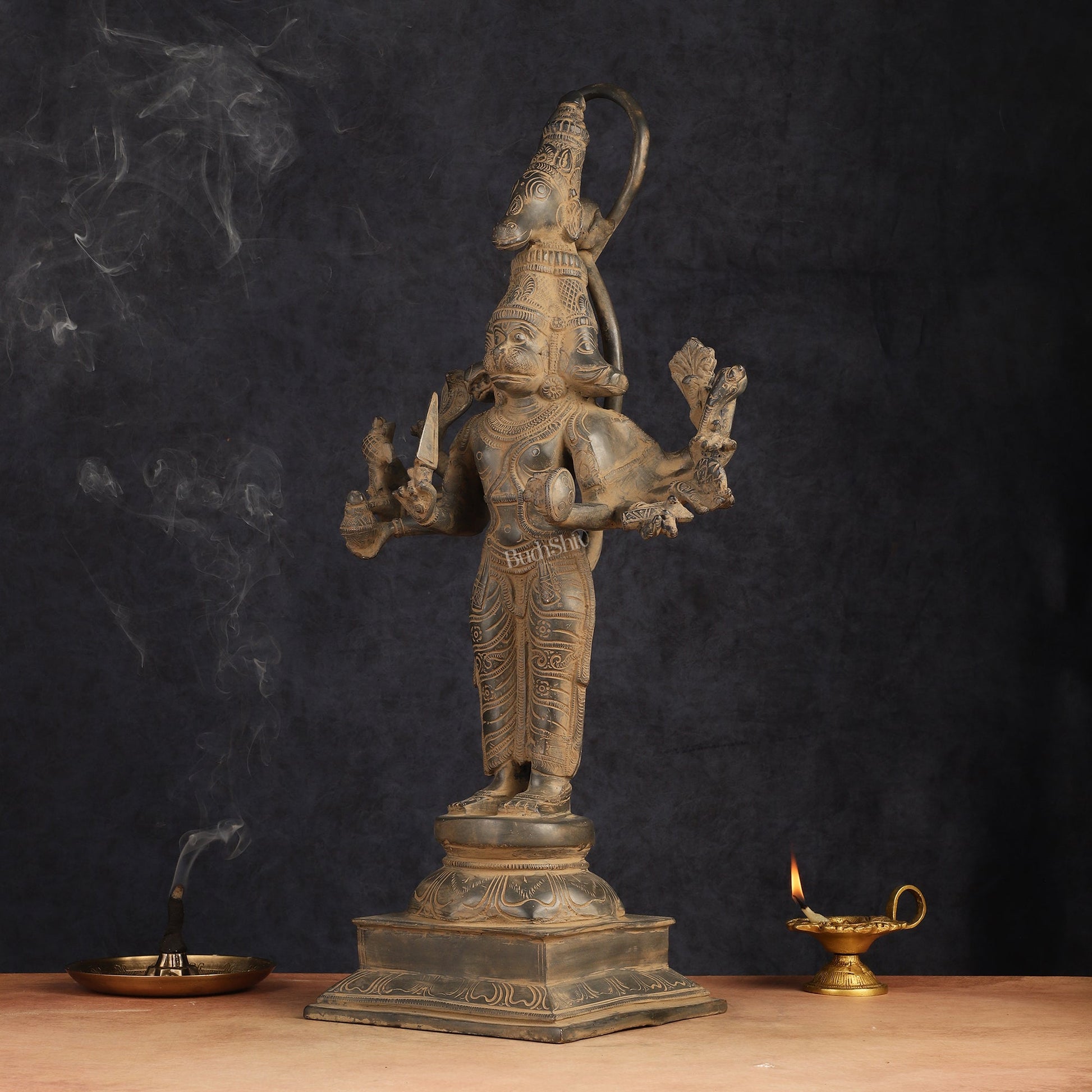 Antique Brass Standing Lord Panchmukhi Hanuman Statue 22 inch
