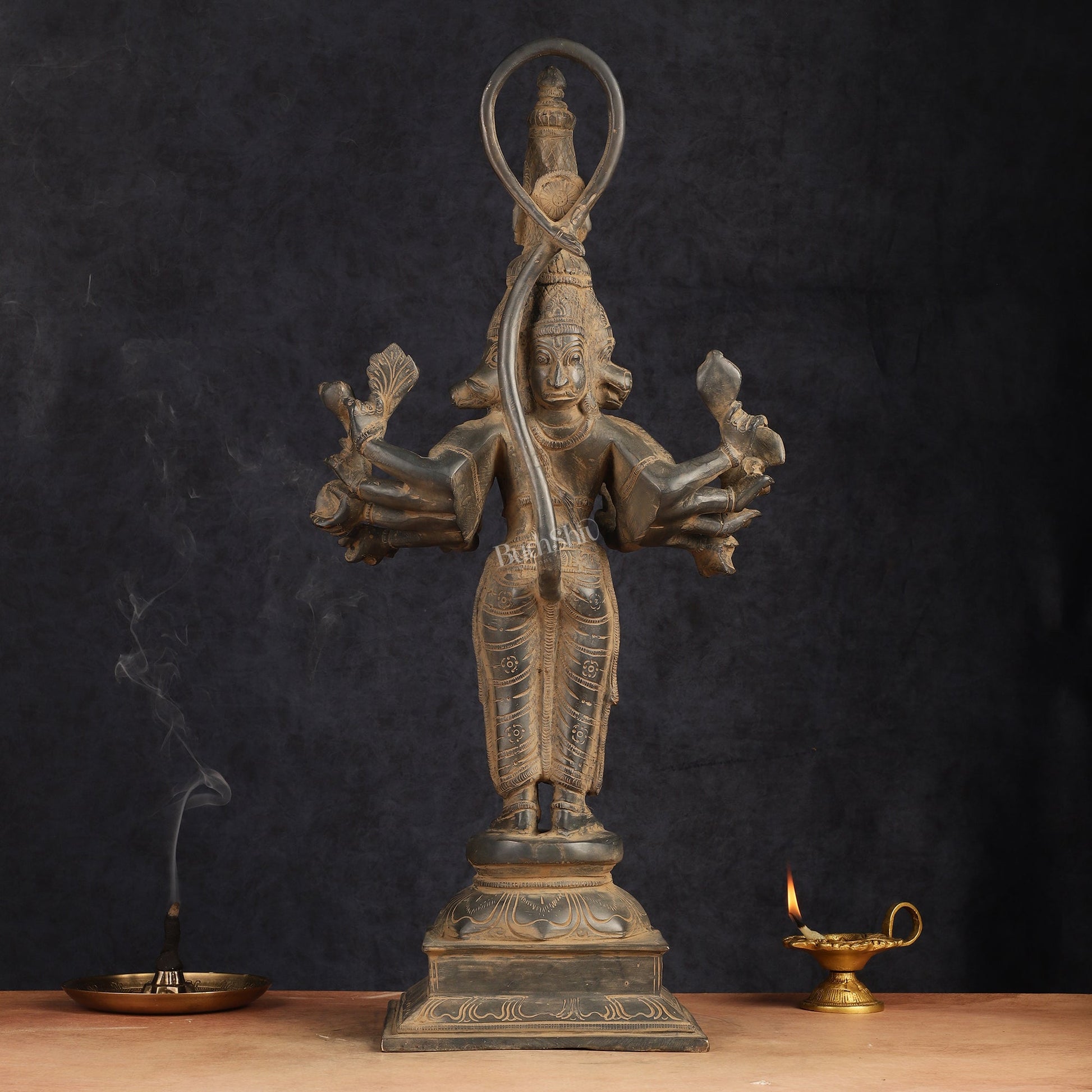 Antique Brass Standing Lord Panchmukhi Hanuman Statue 22 inch
