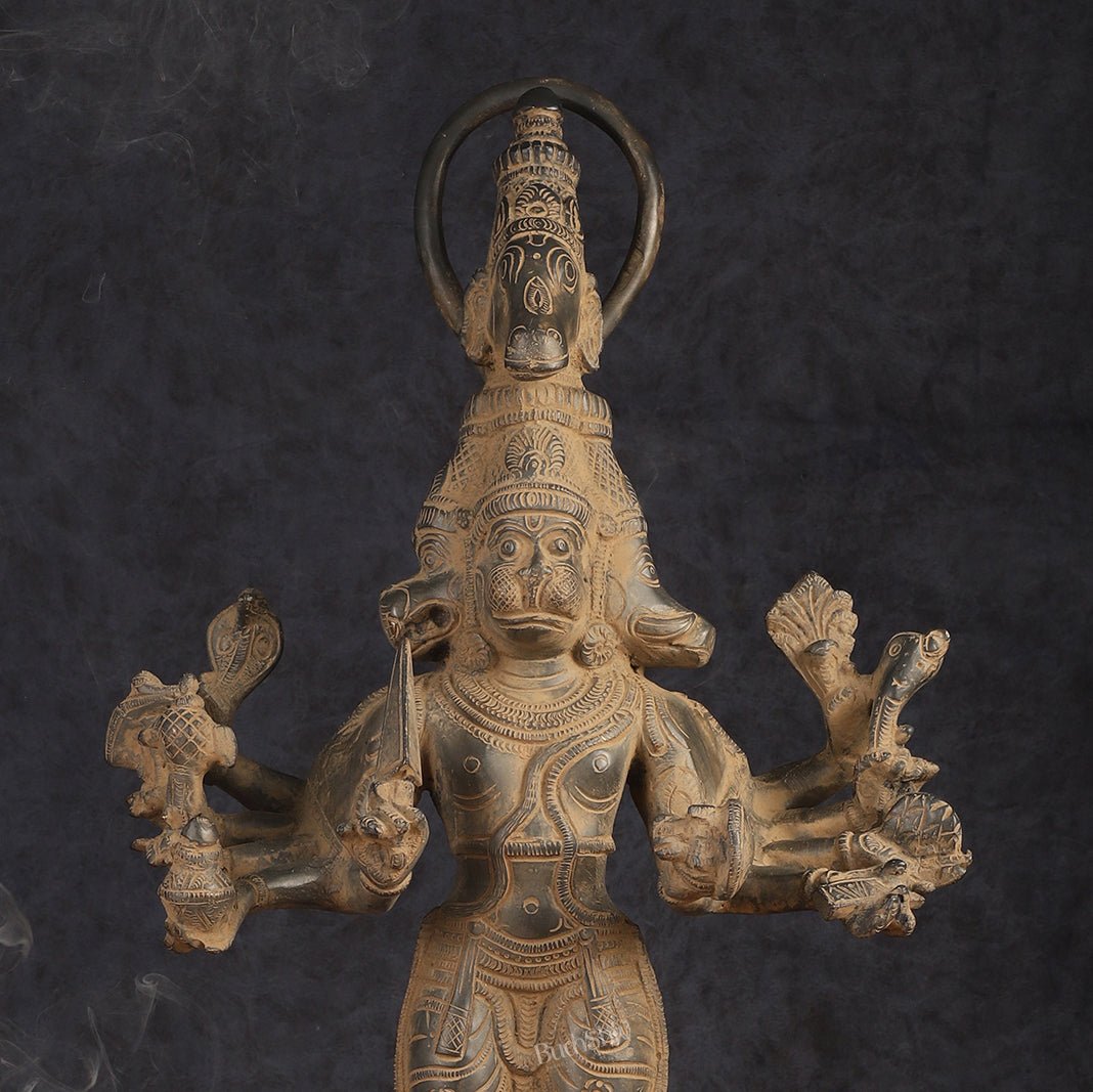 Antique Brass Standing Lord Panchmukhi Hanuman Statue 22 inch