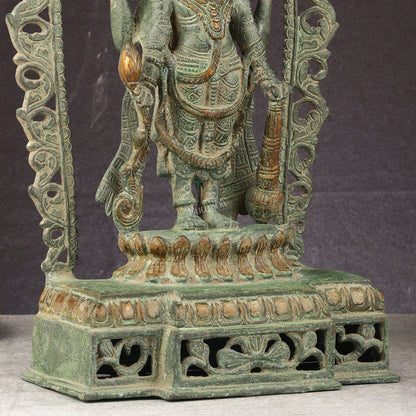 Antique Brass Standing Lord Vishnu Statue with Prabhavali - 16 inch