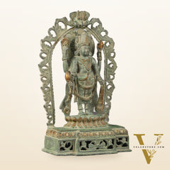 Antique Brass Standing Lord Vishnu Statue with Prabhavali - 16 inch
