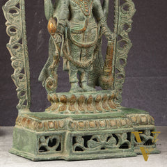 Antique Brass Standing Lord Vishnu Statue with Prabhavali - 16 inch