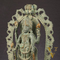 Antique Brass Standing Lord Vishnu Statue with Prabhavali - 16 inch