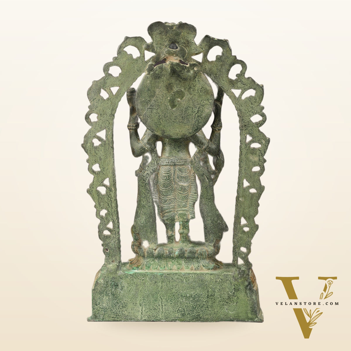 Antique Brass Standing Lord Vishnu Statue with Prabhavali - 16 inch