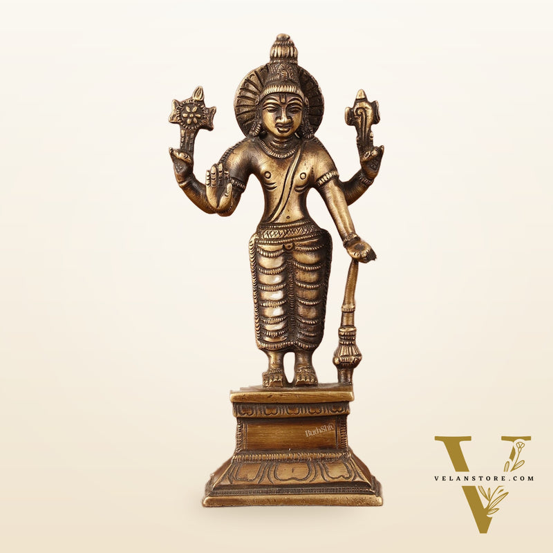Antique Brass Standing Vishnu Idol - 7" Tall
