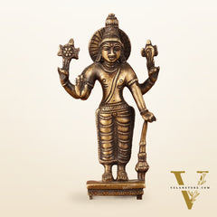 Antique Brass Standing Vishnu Idol - 7" Tall