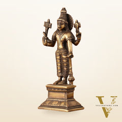 Antique Brass Standing Vishnu Idol - 7" Tall