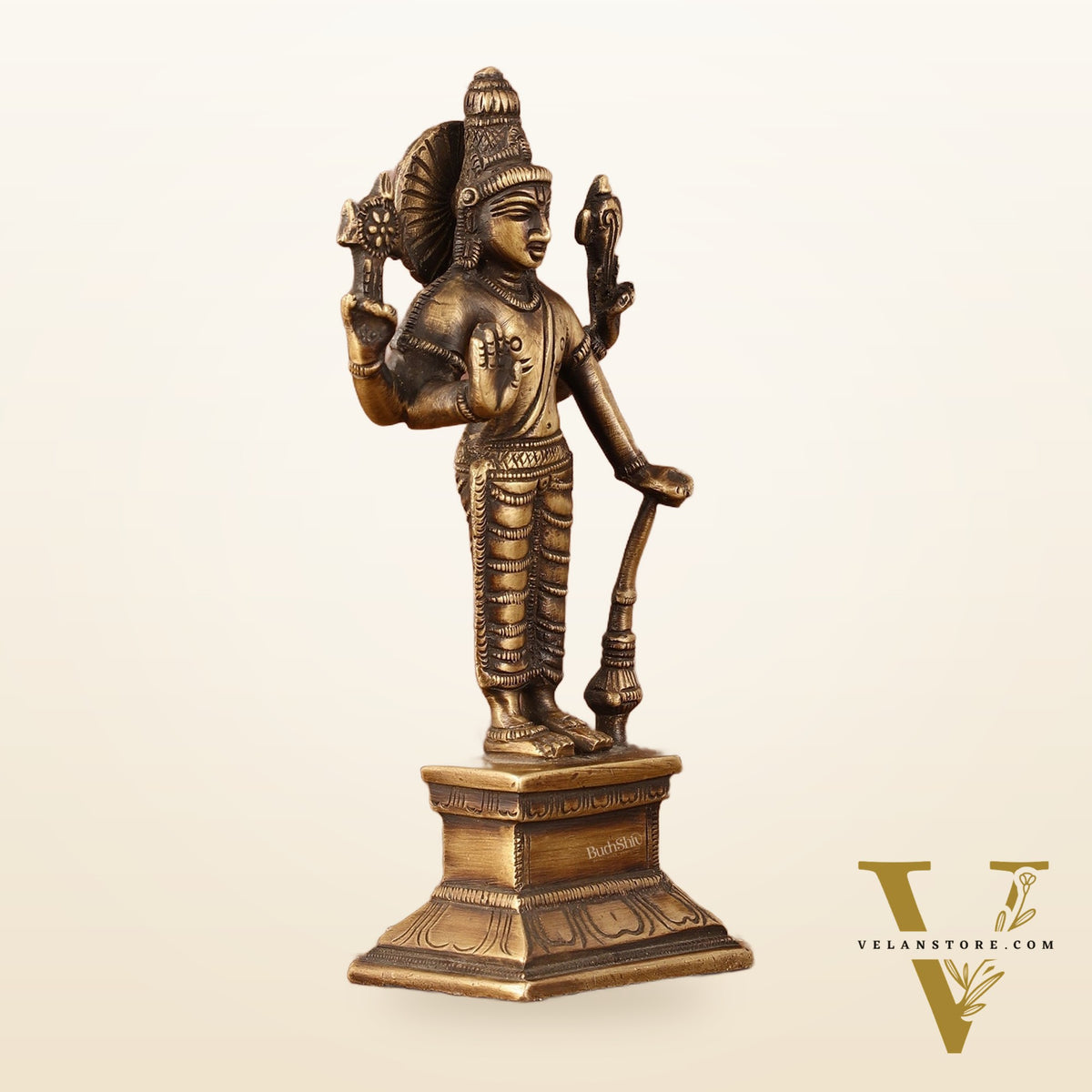Antique Brass Standing Vishnu Idol - 7" Tall