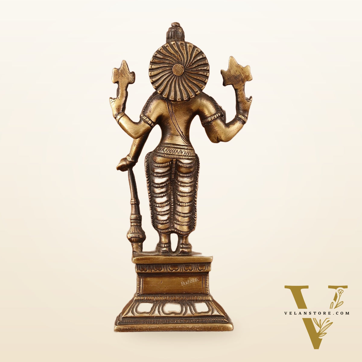 Antique Brass Standing Vishnu Idol - 7" Tall