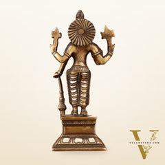 Antique Brass Standing Vishnu Idol - 7" Tall