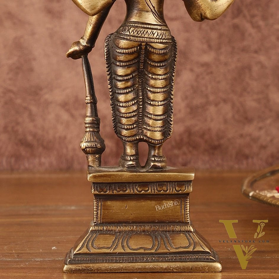 Antique Brass Standing Vishnu Idol - 7" Tall