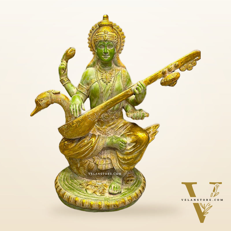 Antique Brass Superfine Goddess Saraswati Statue - 24"