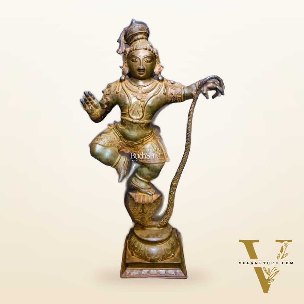 Antique Brass Superfine Kalinga Dancing Krishna Statue - 35"