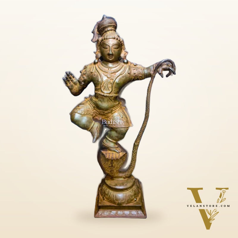 Antique Brass Superfine Kalinga Dancing Krishna Statue - 35"