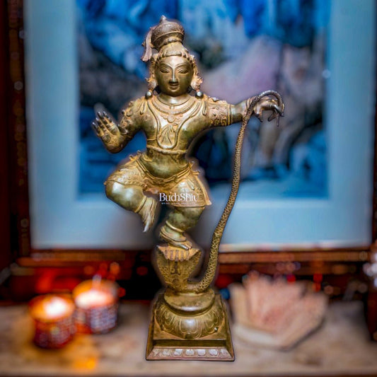 Antique Brass Superfine Kalinga Dancing Krishna Statue - 35"