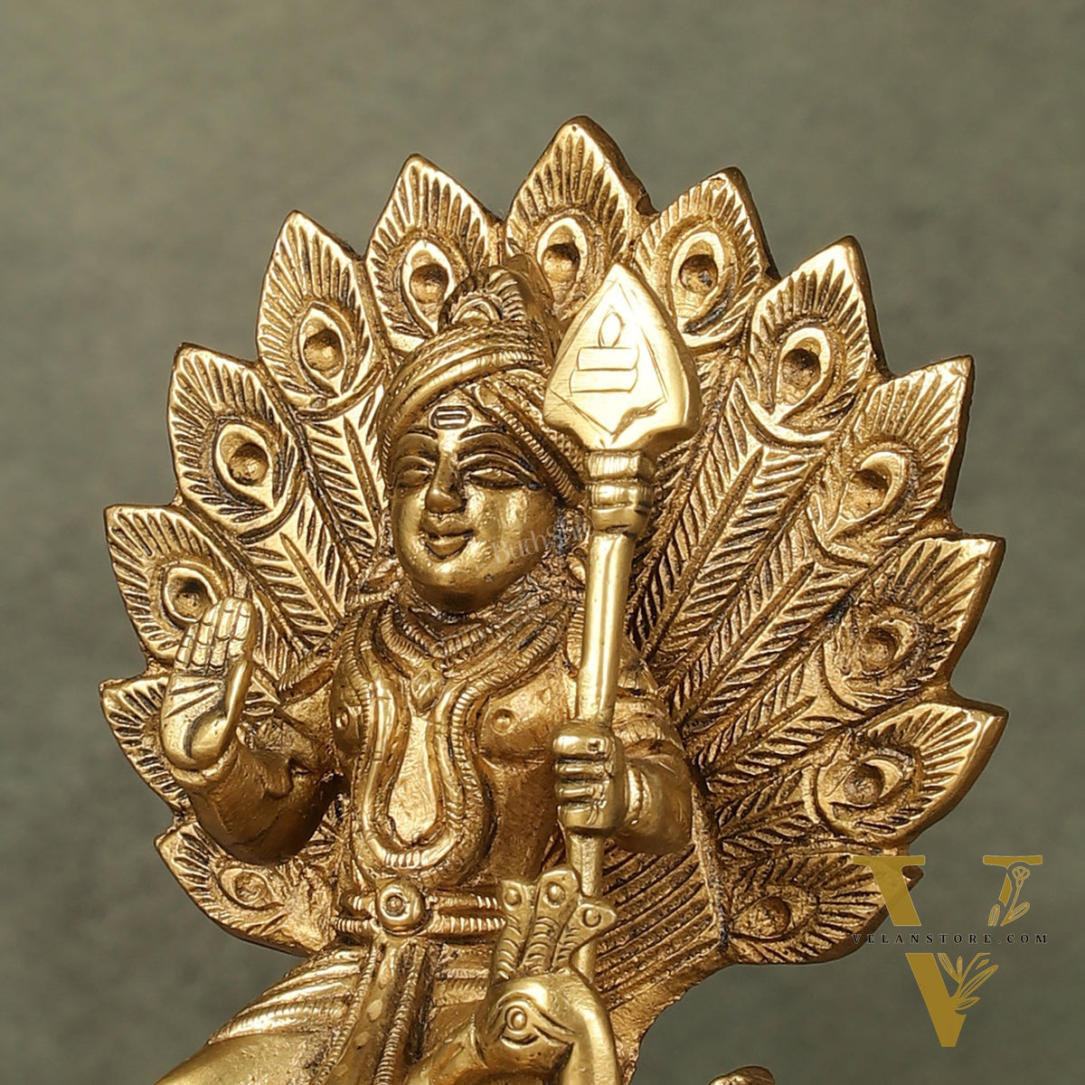 Antique Brass Superfine Kartikeya Lord Murugan Idol Seated on Peacock | Height 6 inch