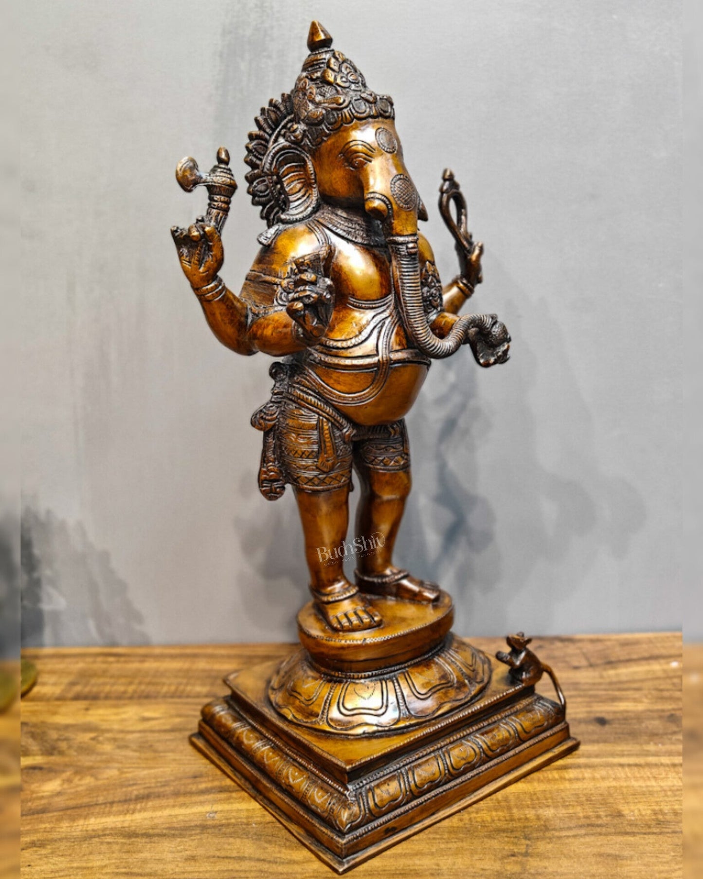 Antique Bronze Finish Brass Standing Lord Ganesha Statue - 20 "