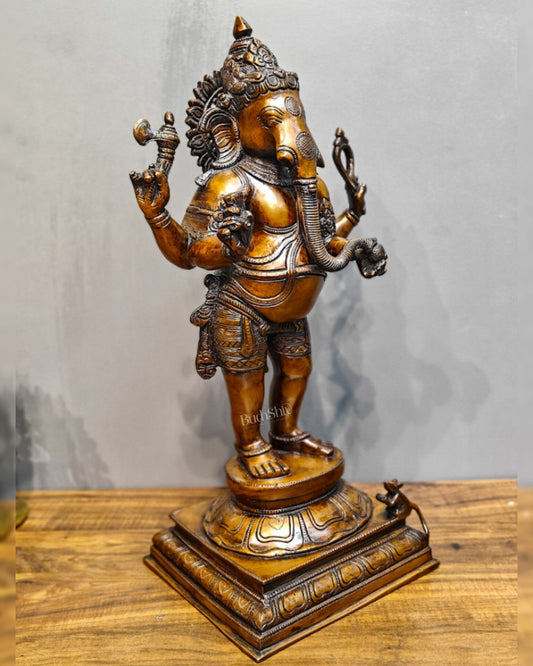 Antique Bronze Finish Brass Standing Lord Ganesha Statue - 20 "