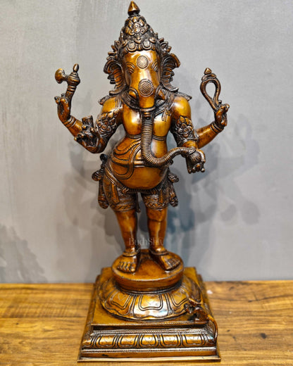 Antique Bronze Finish Brass Standing Lord Ganesha Statue - 20 "