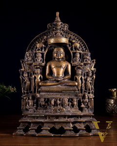 Antique Bronze Mahavir Ji with Jain Tirthankaras | Rustic Handcrafted Sculpture 16 inch