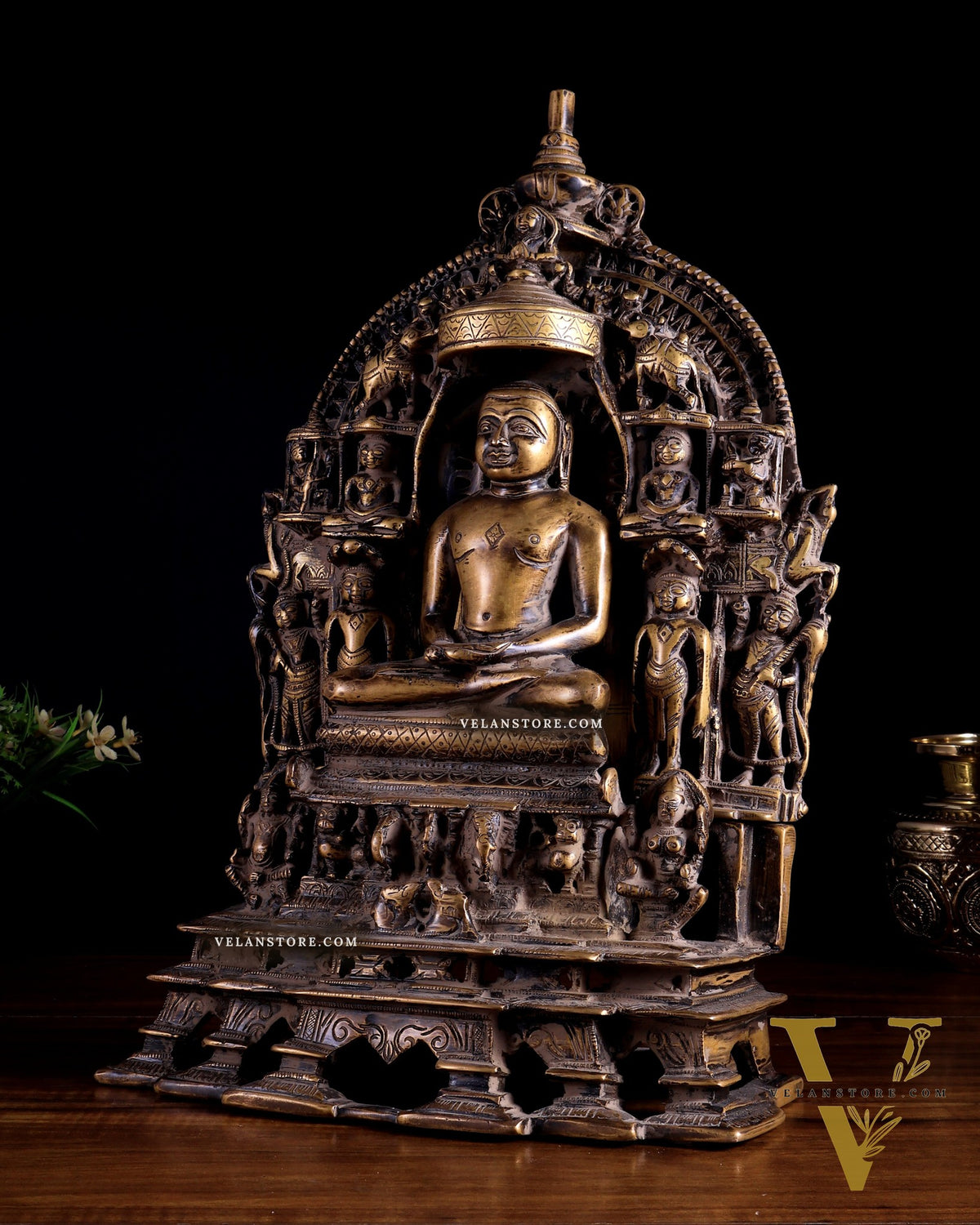 Antique Bronze Mahavir Ji with Jain Tirthankaras | Rustic Handcrafted Sculpture 16 inch