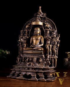 Antique Bronze Mahavir Ji with Jain Tirthankaras | Rustic Handcrafted Sculpture 16 inch