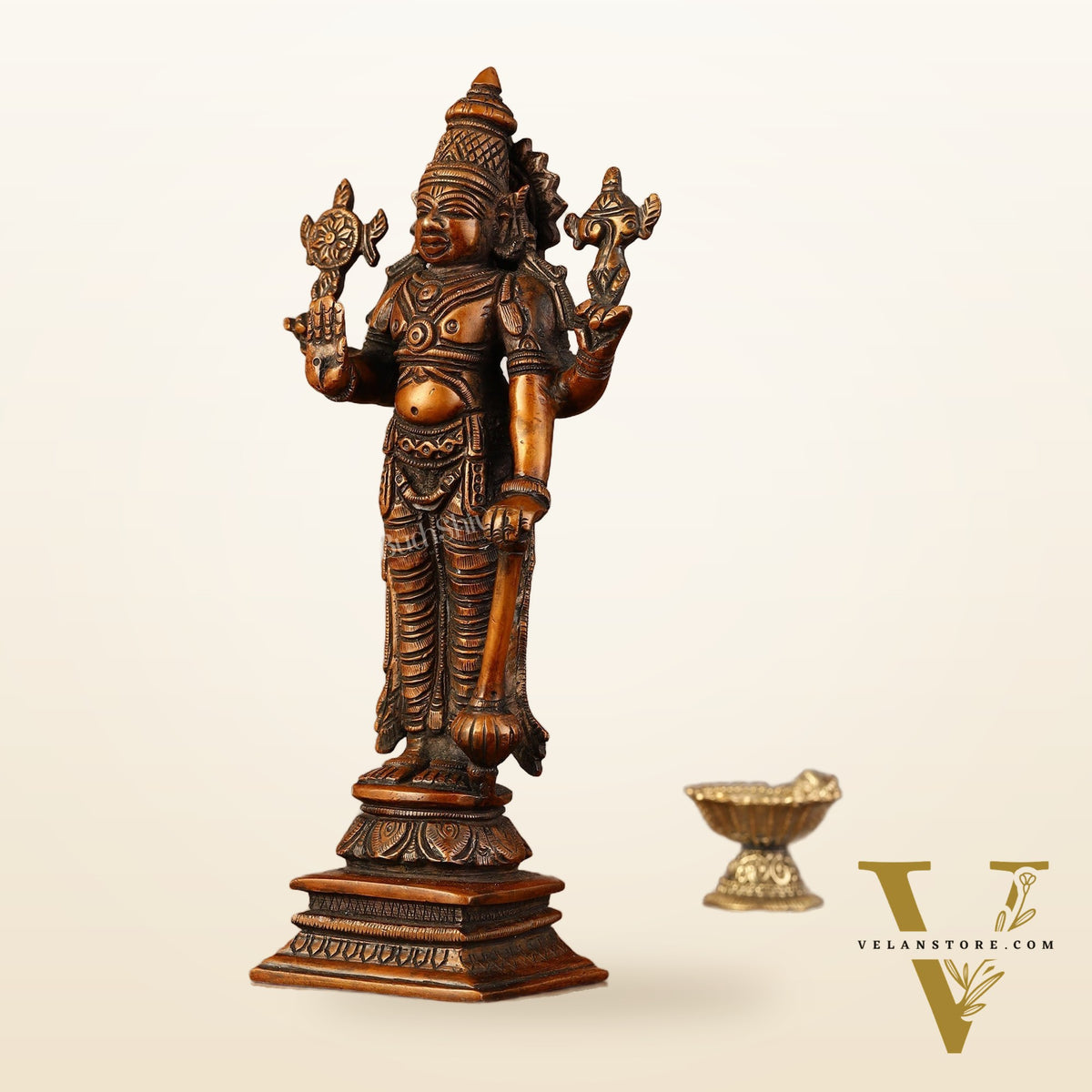 Antique Bronze Touch Brass Standing Vishnu Idol - 8