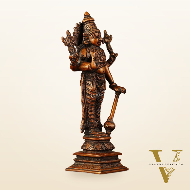 Antique Bronze Touch Brass Standing Vishnu Idol - 8