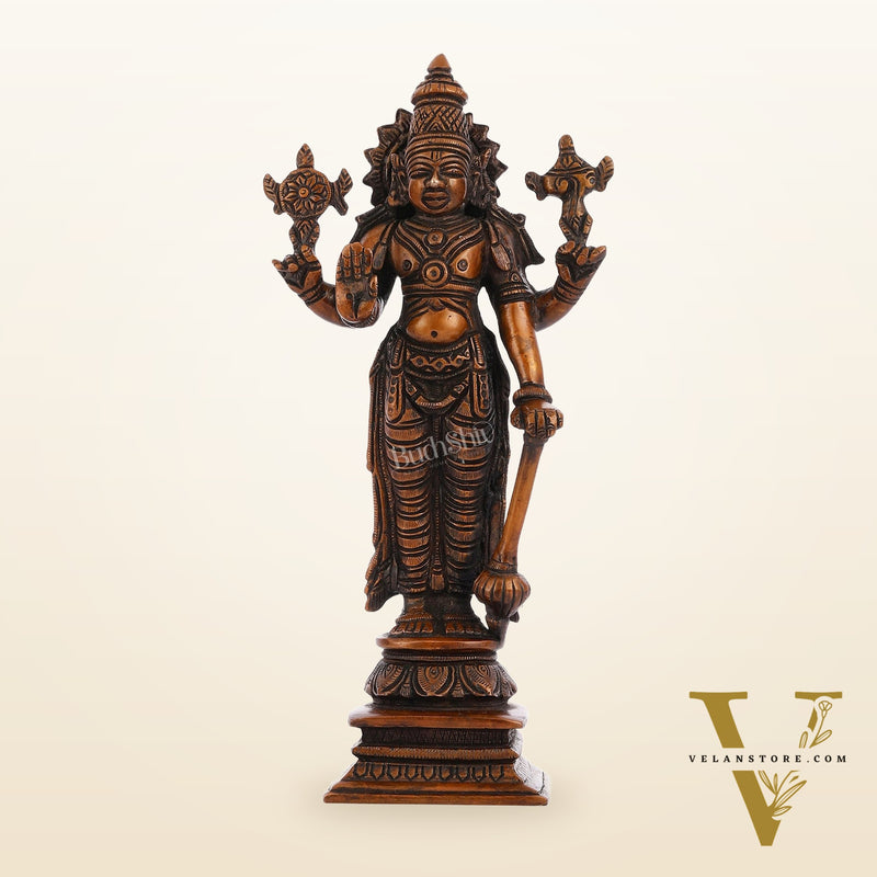Antique Bronze Touch Brass Standing Vishnu Idol - 8