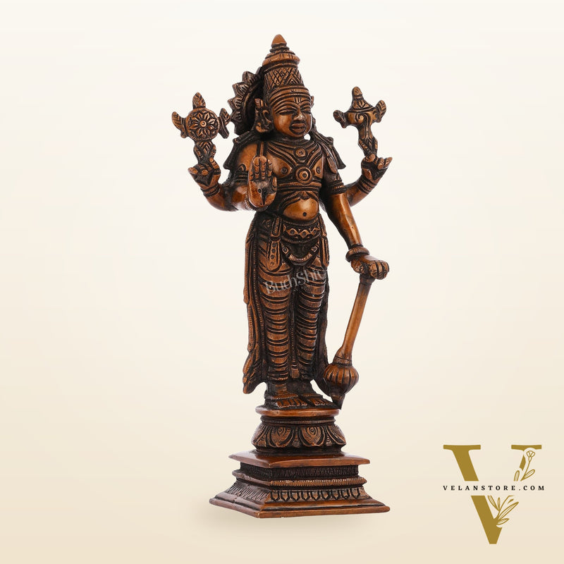 Antique Bronze Touch Brass Standing Vishnu Idol - 8