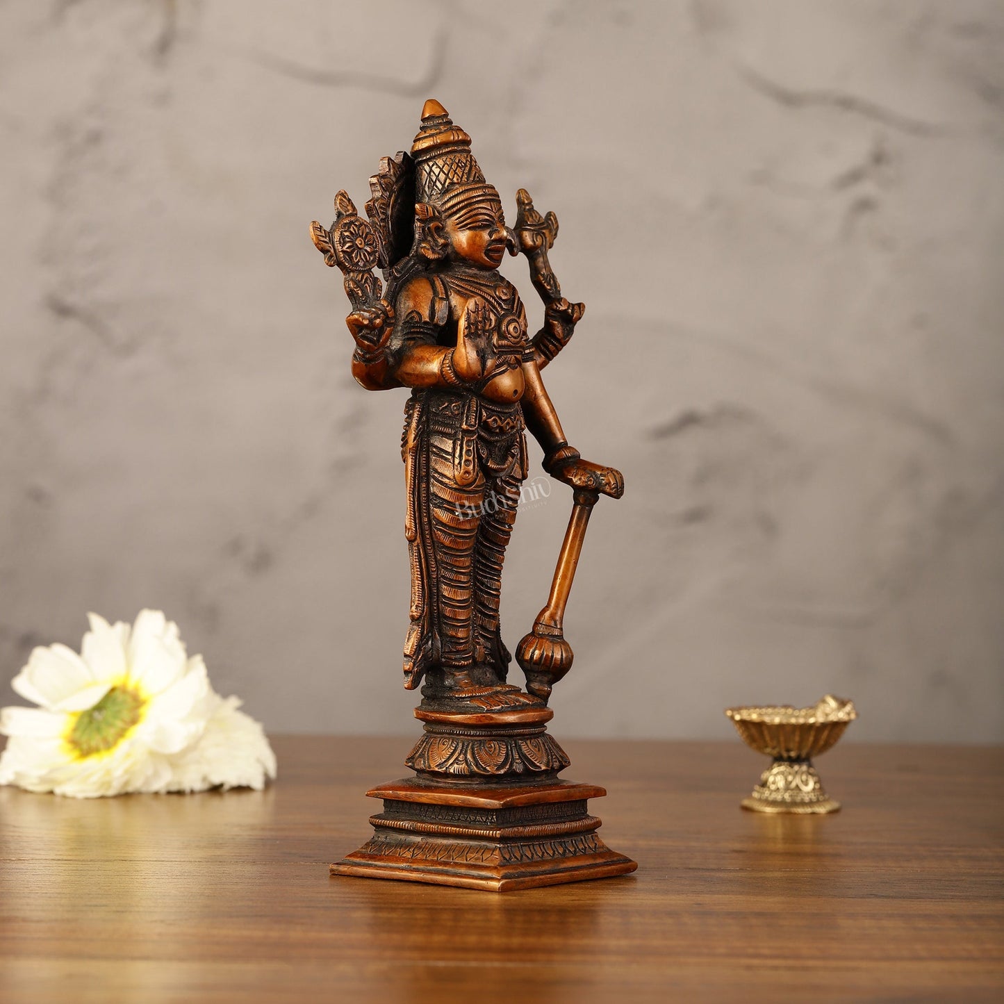 Antique Bronze Touch Brass Standing Vishnu Idol - 8