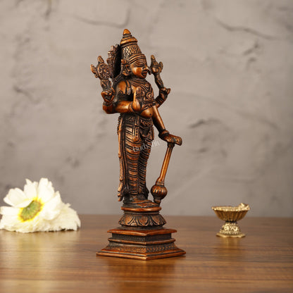 Antique Bronze Touch Brass Standing Vishnu Idol - 8