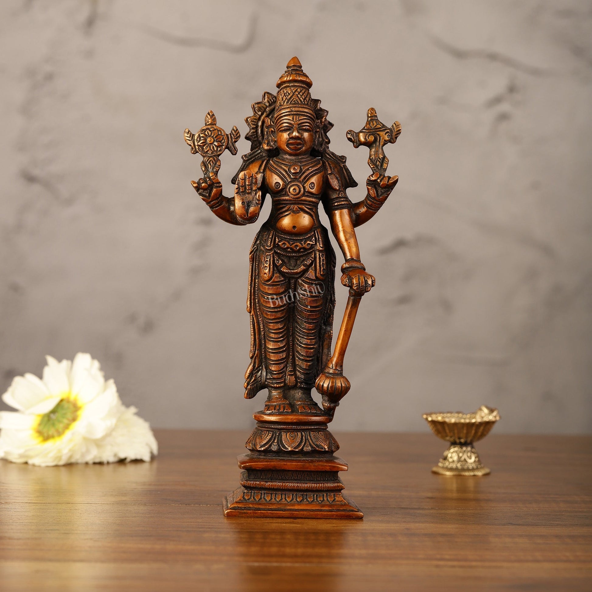 Antique Bronze Touch Brass Standing Vishnu Idol - 8